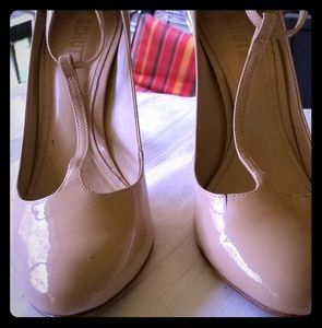 *PRE LOVED* Schutz T-Strap Beige Patent Leather
